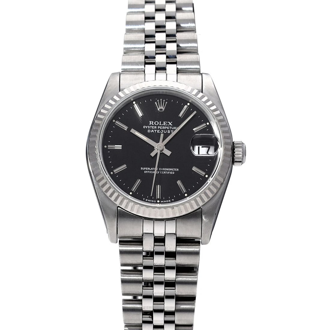 ROLEX DATEJUST BLACK WATCH: ROLEX Datejust black WATCH Brand: ROLEX Type: Wristwatch Material: Band Material Stainless steel, Case Material Stainless steel Color: Dial Color black Size: Case H/about 31mm W/about 31mm