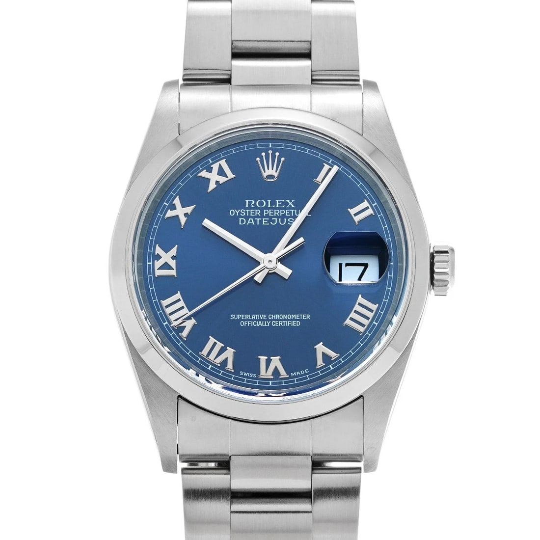 ROLEX DATEJUST BLUE WATCH: ROLEX Datejust blue WATCH Brand: ROLEX Type: Wristwatch Material: Band Material Stainless steel, Case Material Stainless steel Color: Dial Color blue Size: Case H/about 36mm W/about 36mm D/about 1