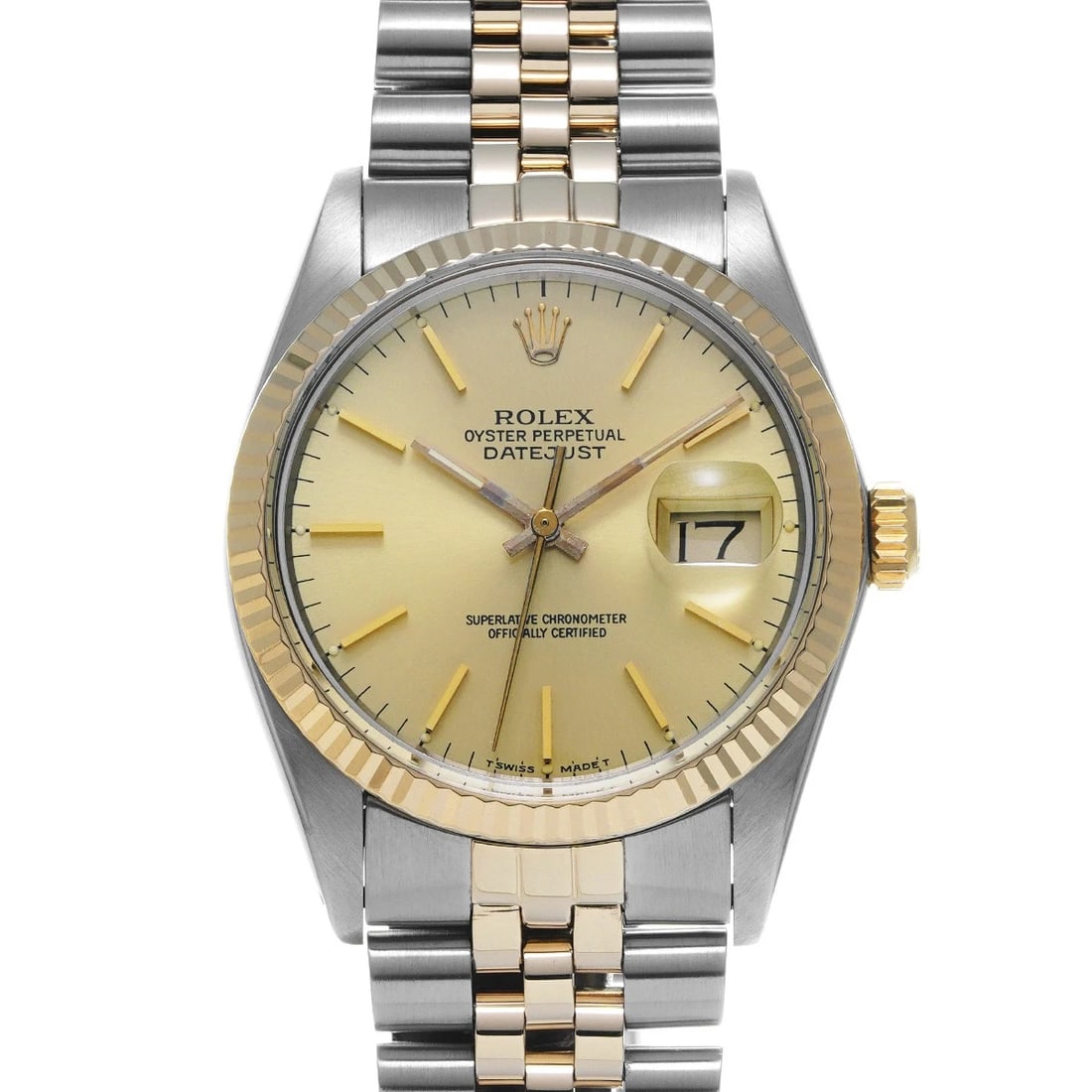 ROLEX DATEJUST CHAMPAGNE WATCH: ROLEX Datejust Champagne WATCH Brand: ROLEX Type: Wristwatch Material: Band Material Stainless steel/Yellow Gold, Case Material Stainless steel Color: Dial Color Champagne Size: Case H/about