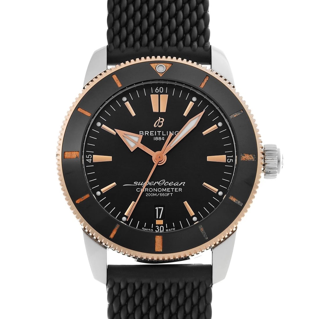 BREITLING SUPEROCEAN HERITAGE BLACK WATCH: BREITLING Superocean Heritage black WATCH Brand: BREITLING Type: Wristwatch Material: Band Material rubber, Case Material Stainless steel Color: Dial Color black Size: Case H/about 44mm W/about 44