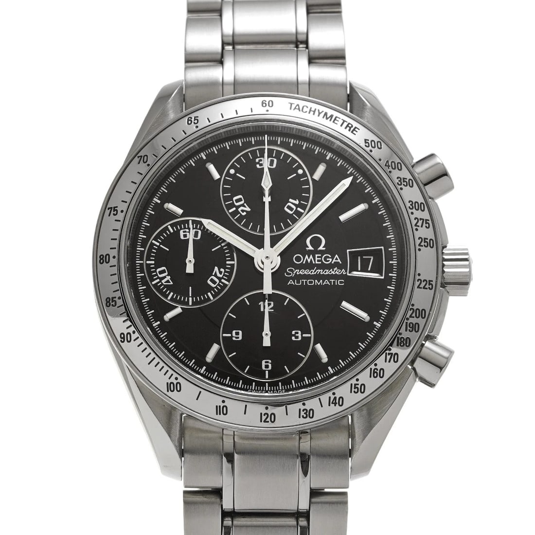 OMEGA SPEEDMASTE BLACK WATCH: OMEGA Speedmaste black WATCH Brand: OMEGA Type: Wristwatch Material: Band Material Stainless steel, Case Material Stainless steel Color: Dial Color black Size: Case H/about 39mm W/about 39mm D/abo