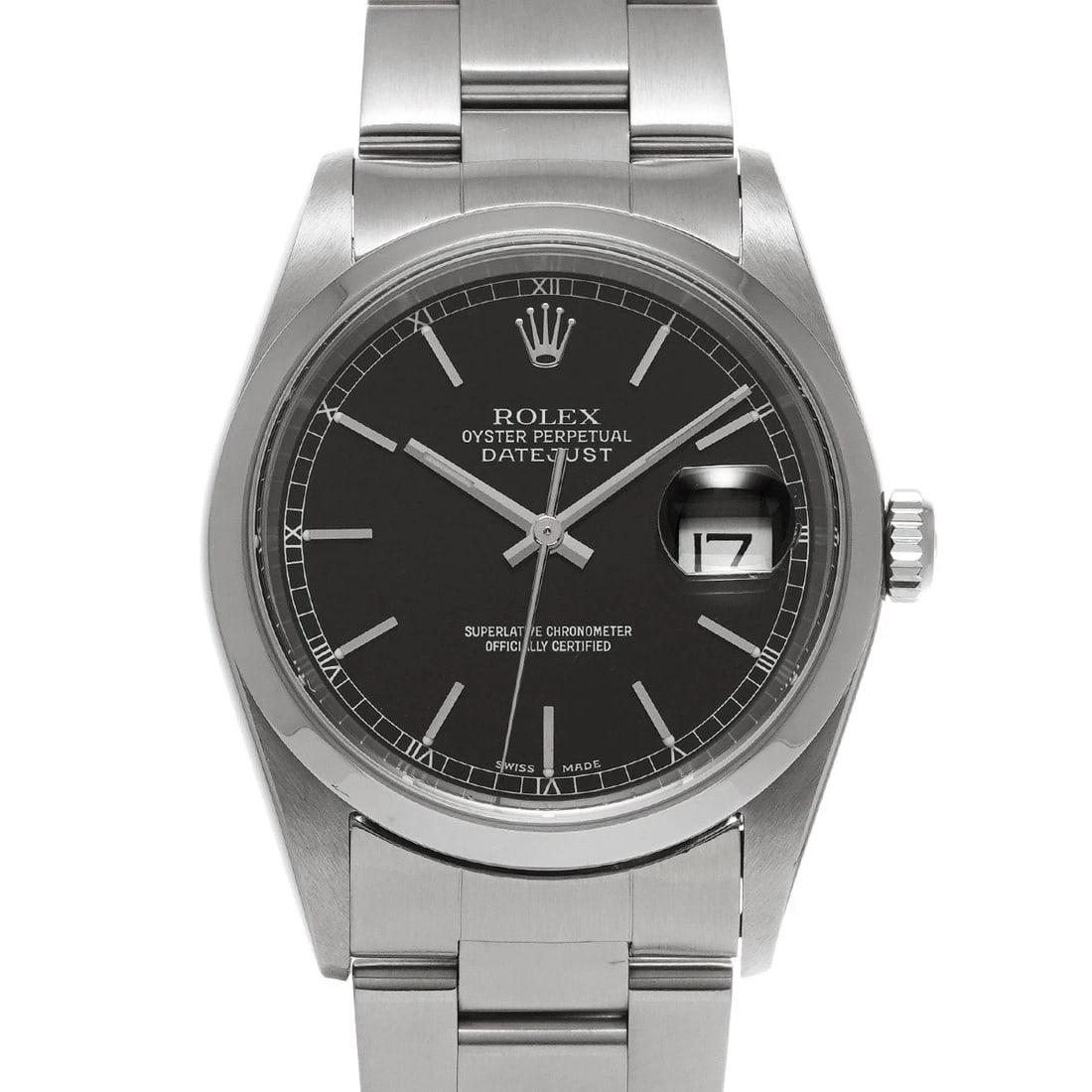 ROLEX DATEJUST BLACK WATCH: ROLEX Datejust black WATCH Brand: ROLEX Type: Wristwatch Material: Band Material Stainless steel, Case Material Stainless steel Color: Dial Color black Size: Case H/about 36mm W/about 36mm