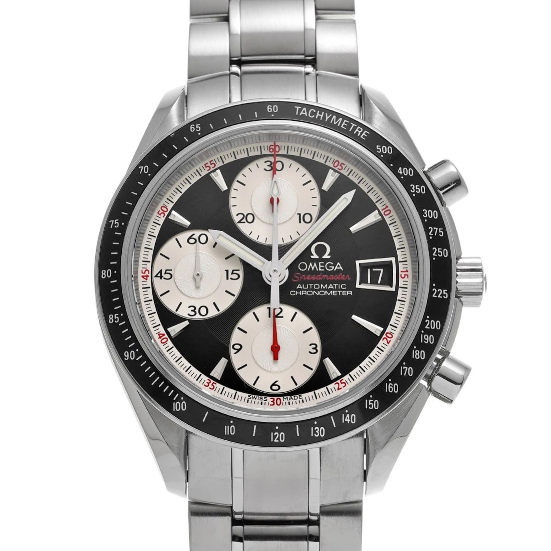 OMEGA SPEEDMASTER BLACK SILVER WATCH: OMEGA Speedmaster black Silver WATCH Brand: OMEGA Type: Wristwatch Material: Band Material Stainless steel, Case Material Stainless steel Color: Dial Color black Size: Case H/about 40mm W/about 40