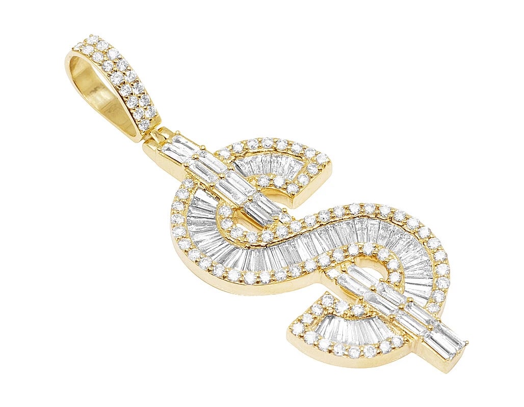 DOLLAR SIGN "$" BAGUETTE REAL DIAMOND PENDANT (1 of 3)