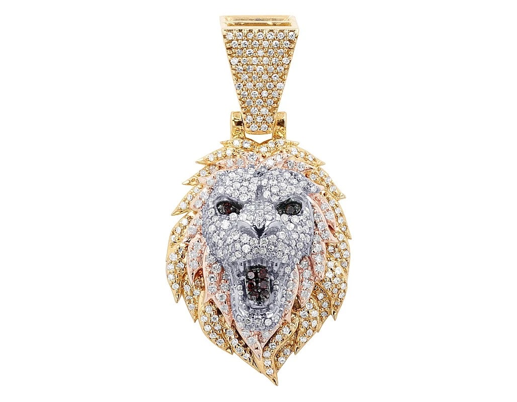 TRI-TONE 10K GOLD DIAMOND LION HEAD PENDANT (1 of 2)