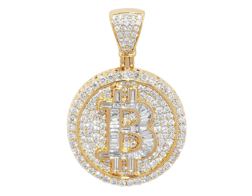 BITCOIN INITIAL "B" BAGUETTE REAL DIAMOND PENDANT 14K YELLOW GOLD: Bitcoin Initial "B" Baguette Real Diamond Pendant 14K Yellow Gold Brand: None Type: Necklace Material: Metal Yellow Gold Main Stone Natural Color: Yellow Gold Size: Dimension 1.3" Accessories: No