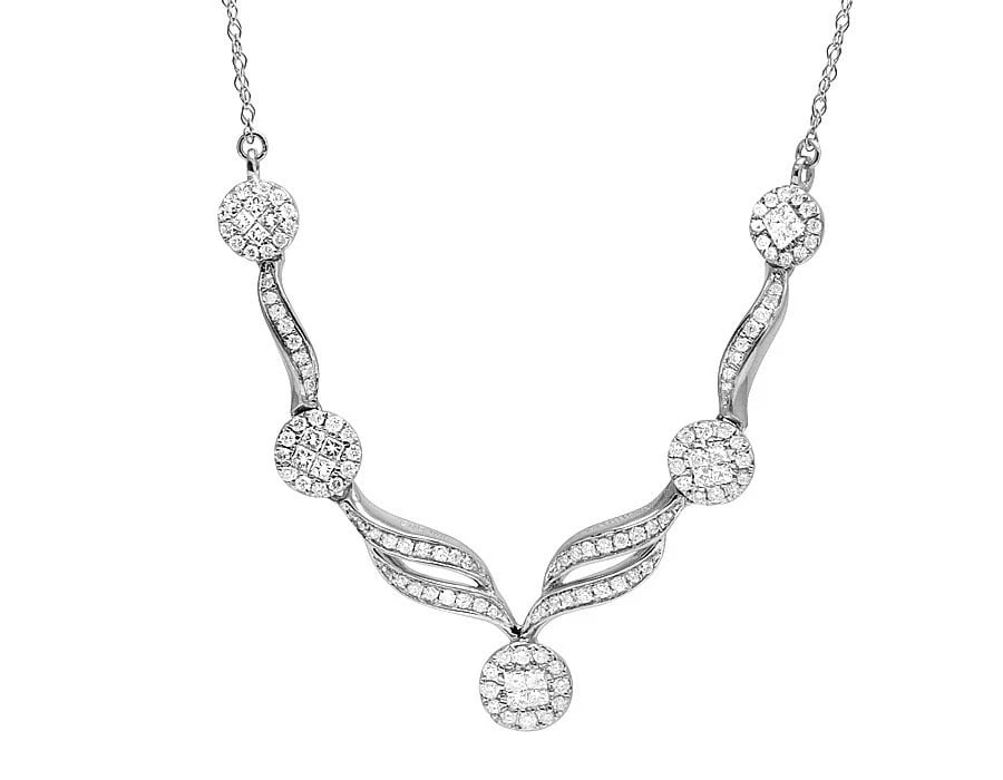 GENUINE DIAMOND 14K WHITE GOLD DESIGNER FLORAL LADIES FLOWER NECKLACE (1 of 4)