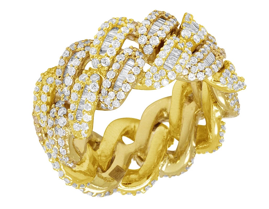 BAGUETTE REAL DIAMOND CUBAN ETERNITY RING 10K YELLOW GOLD (1 of 2)