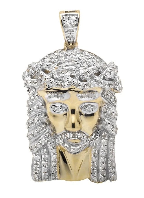 10K YELLOW GOLD 3D JESUS HEAD GENUINE ROUND DIAMOND PENDANT CHARM: 10K Yellow Gold 3D Jesus Head Genuine Round Diamond Pendant Charm Brand: None Type: Pendant Material: Metal Yellow Gold Main Stone Natural Color: Yellow Gold Size: Dimension 1.25" X 0.70" Accesso