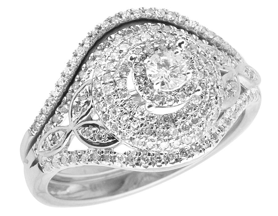 LADIES 10K WHITE GOLD REAL DIAMONDS SOLITAIRE CLUSTER ENGAGEMENT RING: Ladies 10K White Gold Real Diamonds Solitaire Cluster Engagement Ring Brand: None Type: Ring Material: Metal White Gold Main Stone Natural Color: White Size: 7 US Accessories: None Accesso