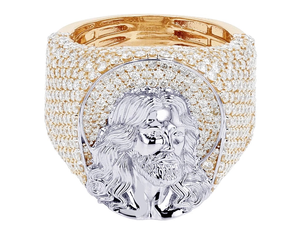 JESUS FACE REAL DIAMOND PINKY RING: Jesus Face Real Diamond Pinky Ring Brand: None Type: Ring Material: Metal Yellow Gold Main Stone Natural Color: None Size: 10 US Accessories: None Accessories Notice: When purchasing pre-o