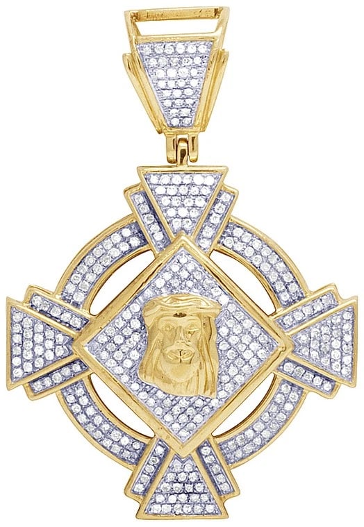 MENS 10K YELLOW GOLD JESUS DIAMOND PENDANT CHARM (1 of 3)