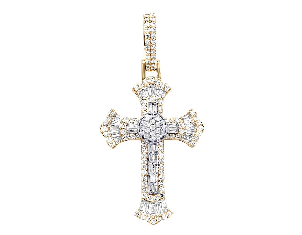 CENTER CLUSTER BAGUETTE DIAMOND CROSS PENDANT (1 of 3)