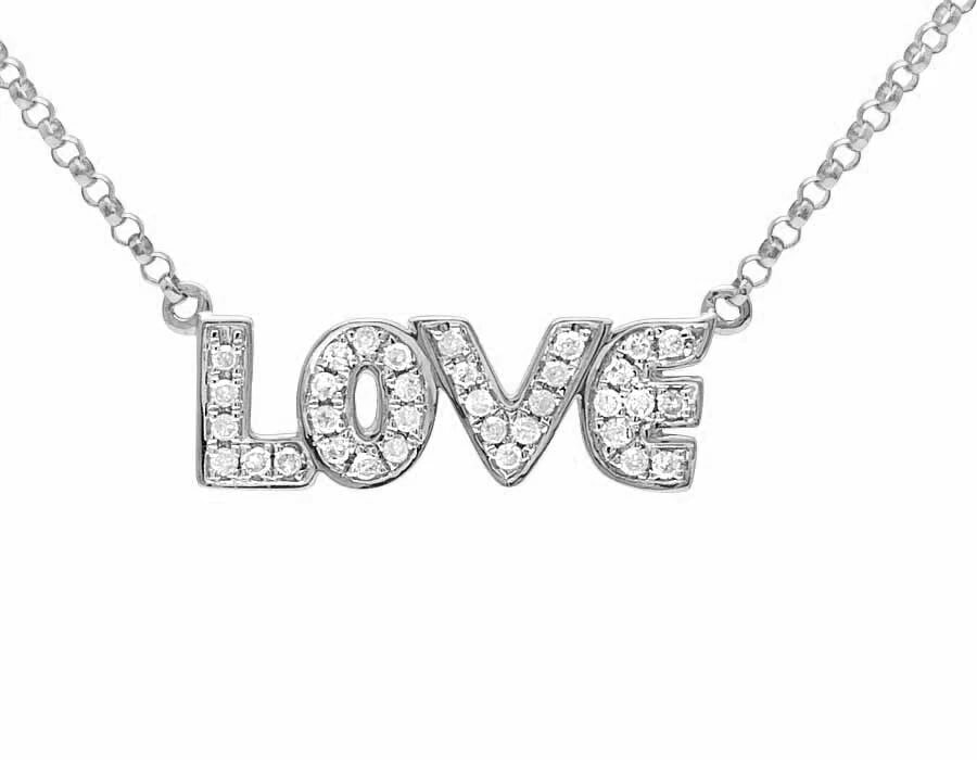 10K WHITE GOLD LADIES LOVE REAL DIAMOND PENDANT NECKLACE (1 of 3)
