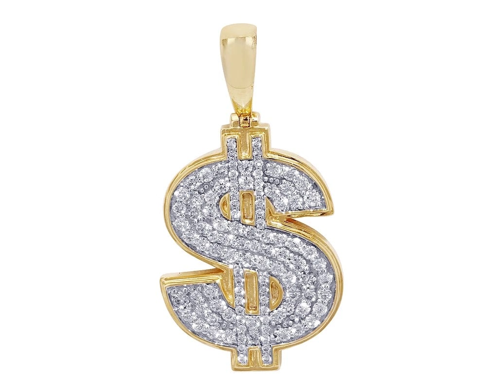 DOLLAR SIGN "$" REAL DIAMOND PENDANT 10K YELLOW GOLD (1 of 2)