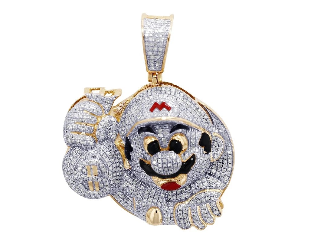 MARIO REAL DIAMOND PENDANT 10K YELLOW-WHITE GOLD: Mario Real Diamond Pendant 10K Yellow-White Gold Brand: None Type: Necklace Material: Metal Yellow-White Gold Main Stone Natural Color: Multi-Tone Size: Dimension 1.8" Accessories: None