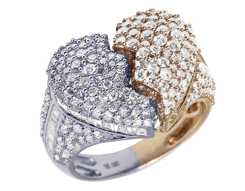 10K ROSE-WHITE GOLD BAGUETTE REAL DIAMOND BROKEN HEART RING: 10k Rose-White Gold Baguette Real Diamond Broken Heart Ring Brand: None Type: Ring Material: Metal Multi-Tone Gold Main Stone Natural Color: None Size: 10 US Accessories: None Accessories