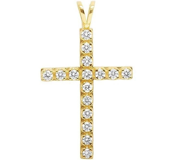 10K YELLOW GOLD GENUINE DIAMOND ONE ROW SOLITAIRE CROSS PENDANT (1 of 4)