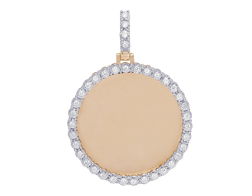 10K ROSE GOLD MEMORY FRAME MEDALLION ILLUSION SET PHOTO PENDANT: 10K Rose Gold Memory Frame Medallion Illusion Set Photo Pendant Brand: None Type: Necklace Material: Metal Rose Gold Main Stone Natural Color: Rose Gold Size: Dimension 2" Accessories: None