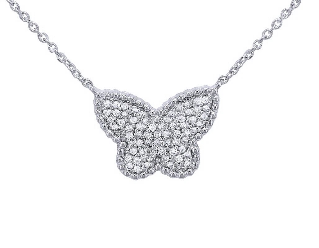 BUTTERFLY REAL DIAMOND PENDANT 10K WHITE GOLD: Butterfly Real Diamond Pendant 10K White Gold Brand: None Type: Necklace Material: Metal White Gold Main Stone Natural Color: White Gold Size: Dimension 0.5" Accessories: None Accessories