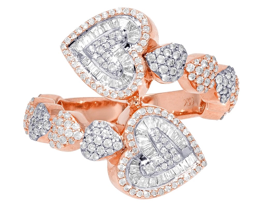 BAGUETTE HEARTS REAL DIAMOND HEART BAND RING: Baguette Hearts Real Diamond Heart Band Ring Brand: None Type: Ring Material: Metal Rose-and-white-gold Main Stone Natural Color: None Size: 7 US Accessories: None Accessories Notice: When