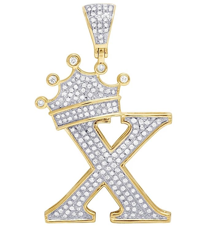 UNISEX 10K YELLOW GOLD REAL DIAMOND TILTED CROWN INITIAL "X" PENDANT: Unisex 10K Yellow Gold Real Diamond Tilted Crown Initial "X" Pendant Brand: None Type: Necklace Material: Metal Yellow Gold Main Stone Natural Color: Yellow Gold Size: Dimension 1.6 Accessories:
