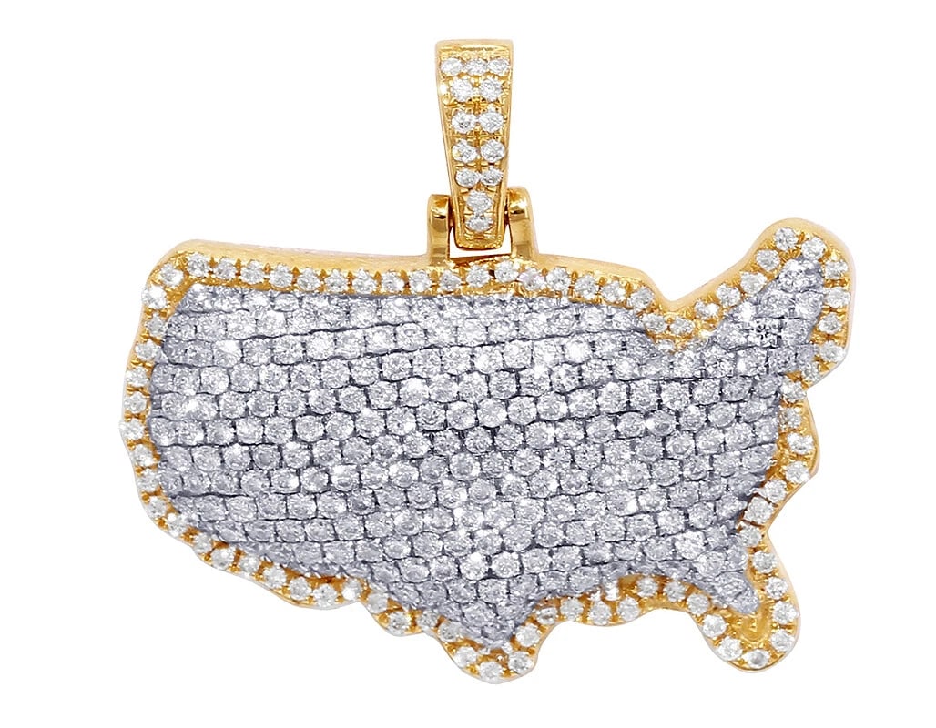 USA MAP REAL DIAMOND PENDANT 10K YELLOW GOLD (1 of 2)