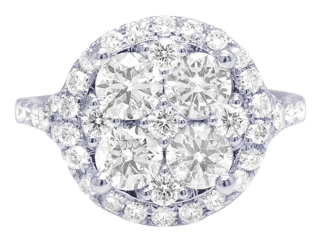 LADIES 14K WHITE GOLD REAL DIAMOND ROUND CLUSTER ENGAGEMENT RING (1 of 2)