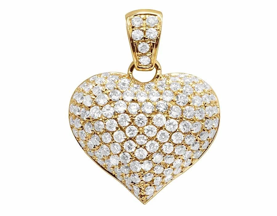 LADIES 14K YELLOW GOLD PUFF ICED GENUINE DIAMOND HEART PENDANT CHARM (1 of 5)