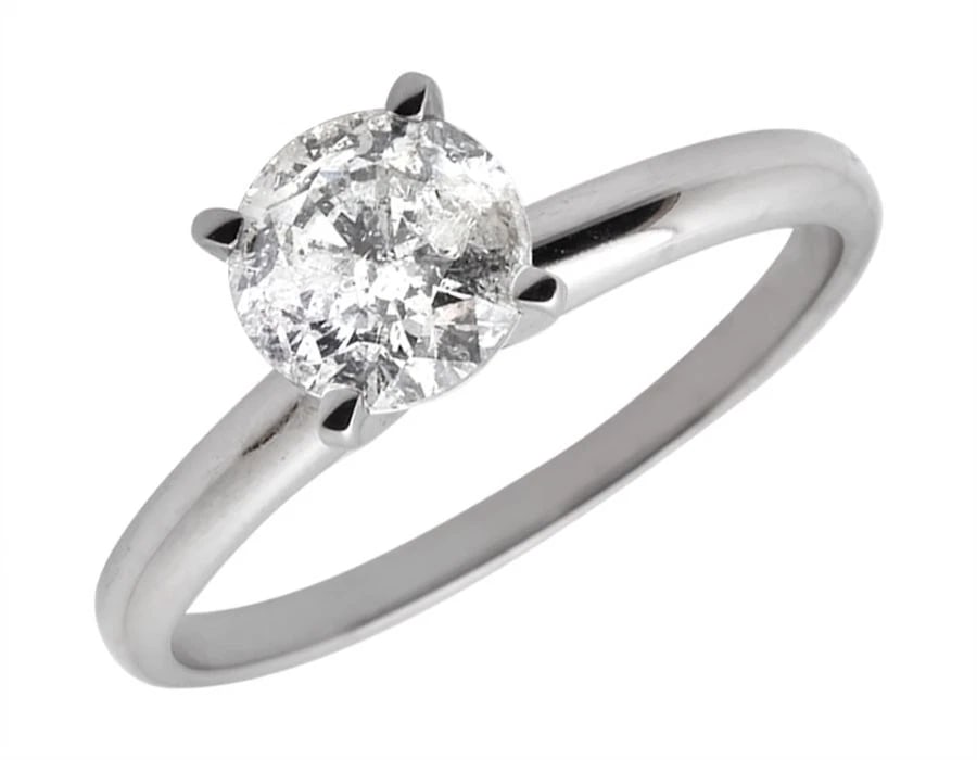 LADIES 14K WHITE GOLD PRONG ROUND REAL DIAMOND SOLITAIRE ENGAGEMENT RING (1 of 4)