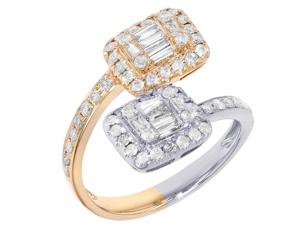 LADIES SQUARE BAGUETTE REAL DIAMOND TWO-TONE RING (1 of 6)