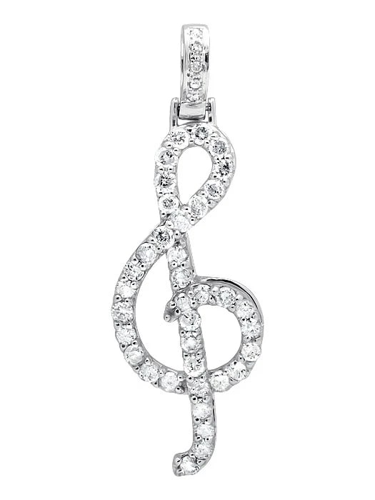 10K WHITE GOLD G TREBLE CLEF MUSIC NOTE GENUINE DIAMOND PENDANT CHARM (1 of 3)