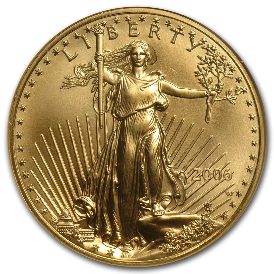 2006-W 1 OZ BURNISHED GOLD EAGLE: 2006-W 1 oz Burnished Gold Eagle Brand : US Mint Year : 2006 Denomination : $50 Fineness : 0.9167 Country of Origin/Country/Region of Manufacture : United States Coin : None Brand/Mint :