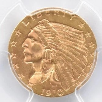 MS63 1910 $2.50 INDIAN HEAD GOLD QUARTER EAGLE (1 of 2)