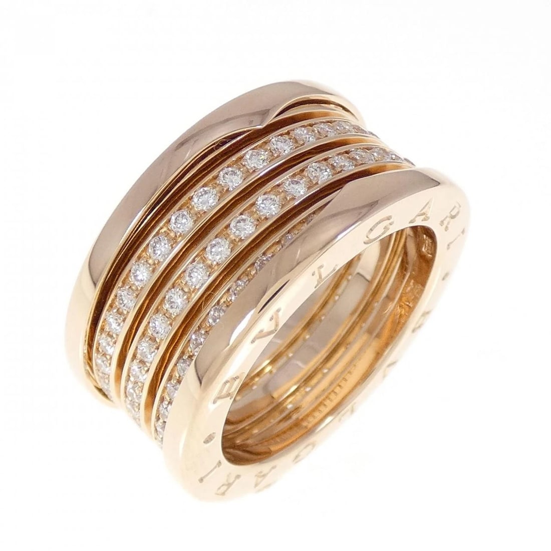 BVLGARI B.ZERO1 4 BANDS RING: BVLGARI B.zero1 4 Bands Ring Brand: BVLGARI Type: Ring Material: 750 Pink Gold Main Stone Natural Color: Pink Gold Size: 7.5-8 (US size) Accessories: None Accessories Notice: When purchasi