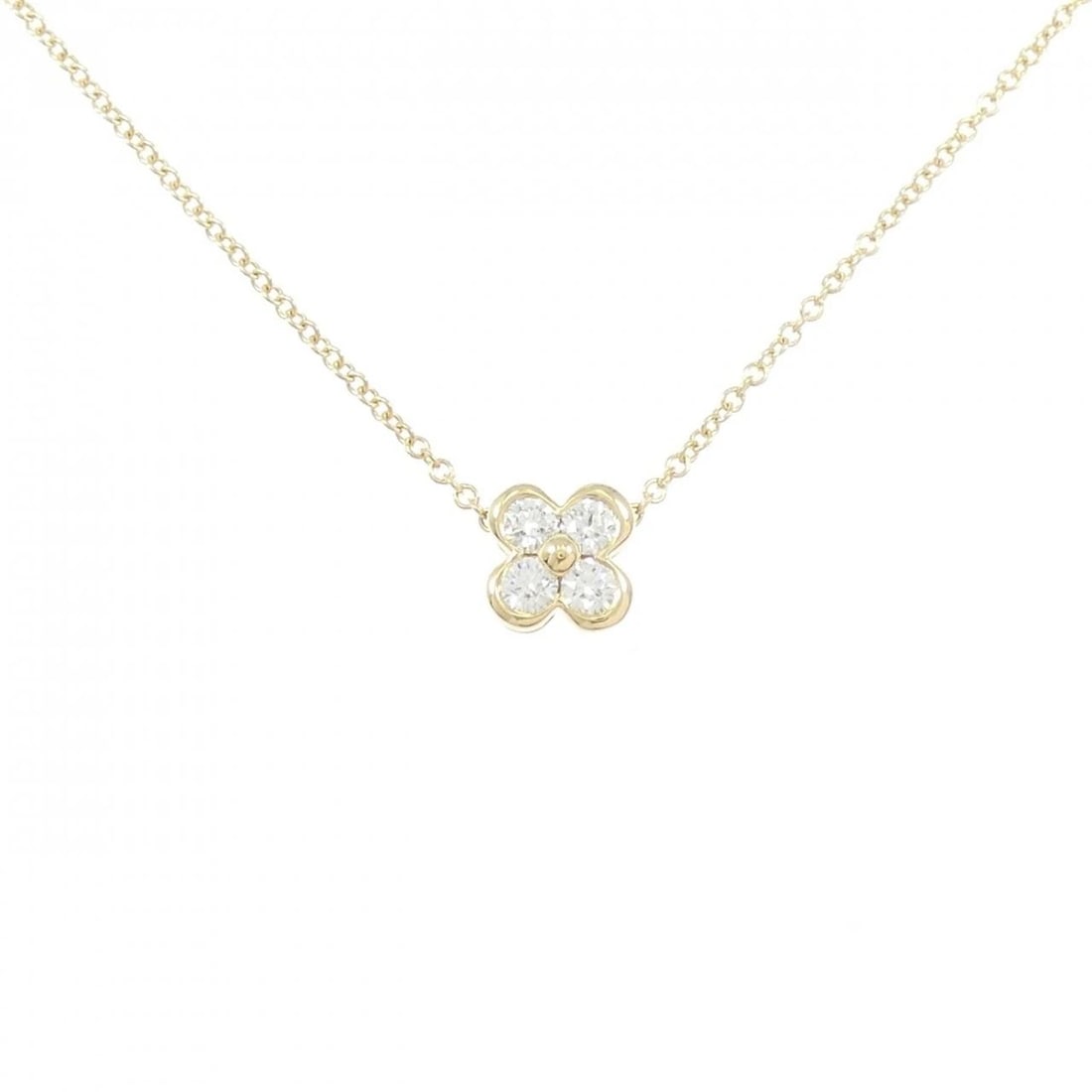TIFFANY 4 BEZEL NECKLACE: Tiffany 4 Bezel Necklace Brand: Tiffany Type: Necklace Material: 750 Yellow Gold Main Stone Natural Color: Yellow Gold Size: 41cm ActualSize Pendant top H x W: 6.5mmx6.5mm Chain Max. W: 1.2mm 