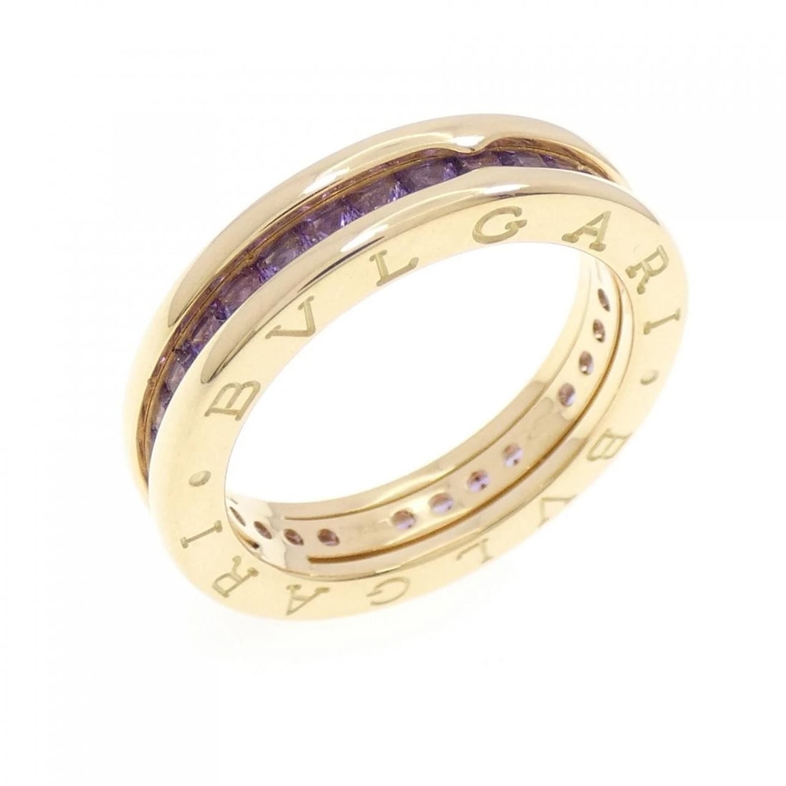 BVLGARI B.ZERO1 RING: BVLGARI B.zero1 Ring Brand: BVLGARI Type: Ring Material: 750 Yellow Gold Main Stone Amethyst Color: Yellow Gold Size: 7-7.5 (US size) Accessories: None Accessories Notice: When purchasing