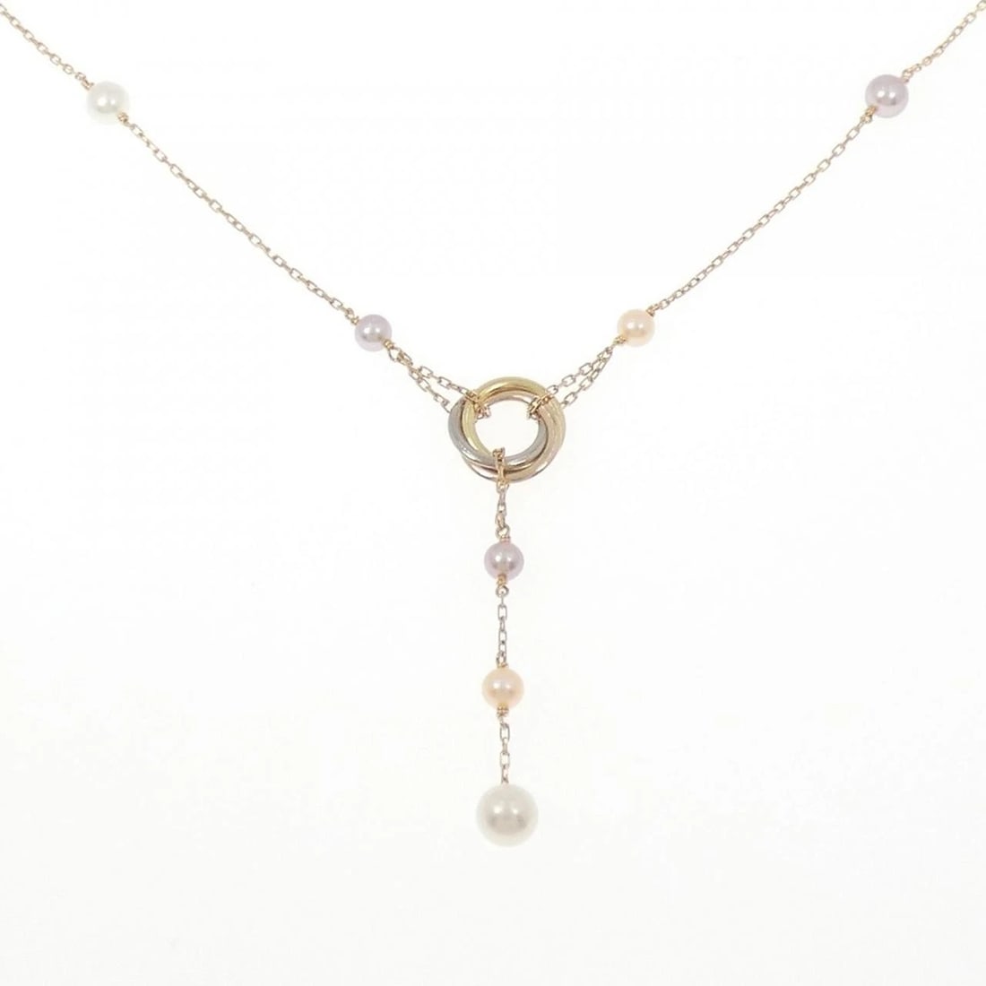 CARTIER TRINITY NECKLACE: Cartier Trinity Necklace Brand: Cartier Type: Necklace Material: 750 Yellow Gold 750 White Gold 750 Pink Gold Main Stone Freshwater Pearl Color: Yellow Gold White Gold Pink Gold Size: 39 42cm 