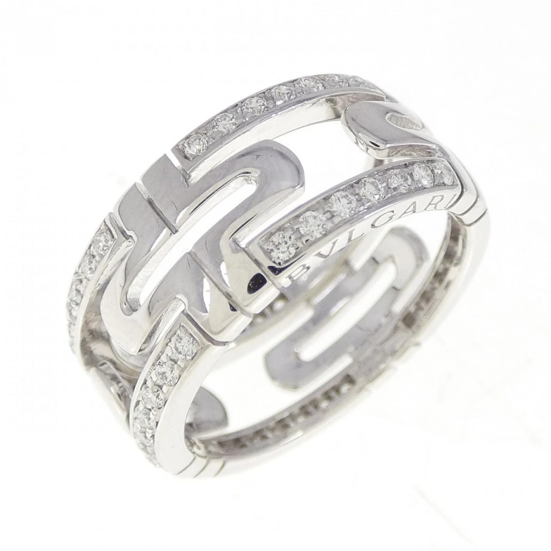 BVLGARI PARENTESI SMALL RING: BVLGARI Parentesi Small Ring Brand: BVLGARI Type: Ring Material: 750 White Gold Main Stone Natural Color: White Gold Size: 4.5-5 (US size) Accessories: None Accessories Notice: When purcha