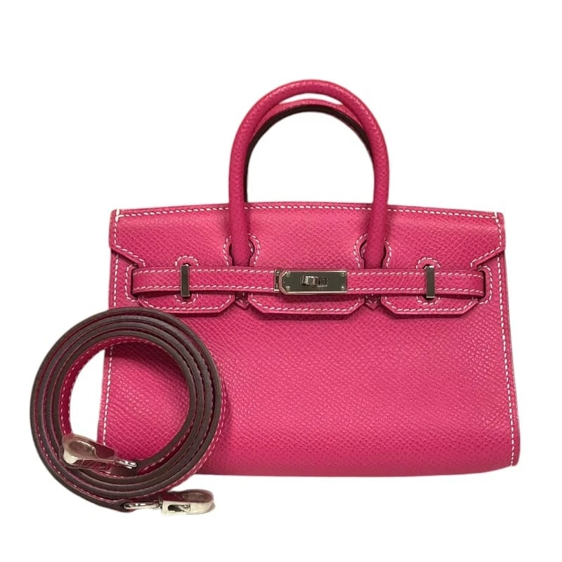 HERMES TINY BIRKIN SHOULDER BAG: HERMES Tiny Birkin Shoulder Bag Brand: HERMES Type: Shoulder Bag Material: Epsom Color: Rose Tyrian SilverHardware Size: W5.5 x H3.5x D1.2inch Shoulder:29.3inch Accessories: None Accessori