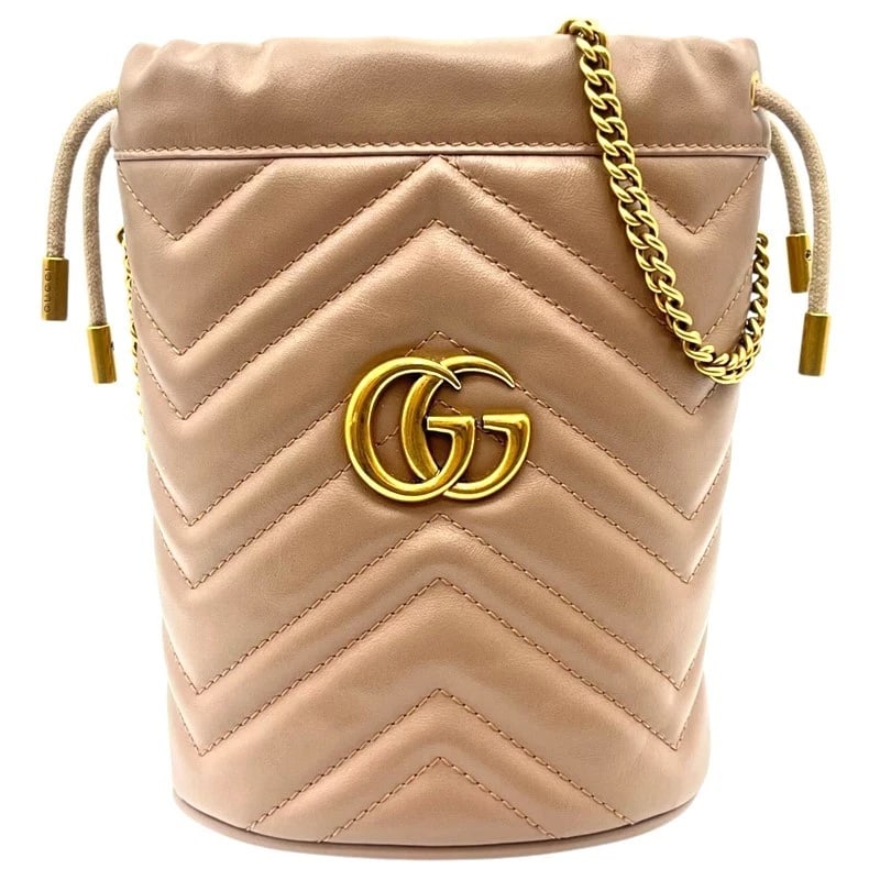 GUCCI GG MARMONT MINI BUCKET BAG SHOULDER BAG: GUCCI GG Marmont Mini Bucket Bag Shoulder Bag Brand: GUCCI Type: Shoulder Bag Material: leather Color: Pink Beige Gold Hardware Size: W5.9 x H7.1x D4.3inch Shoulder:49.6inch Accessories: None