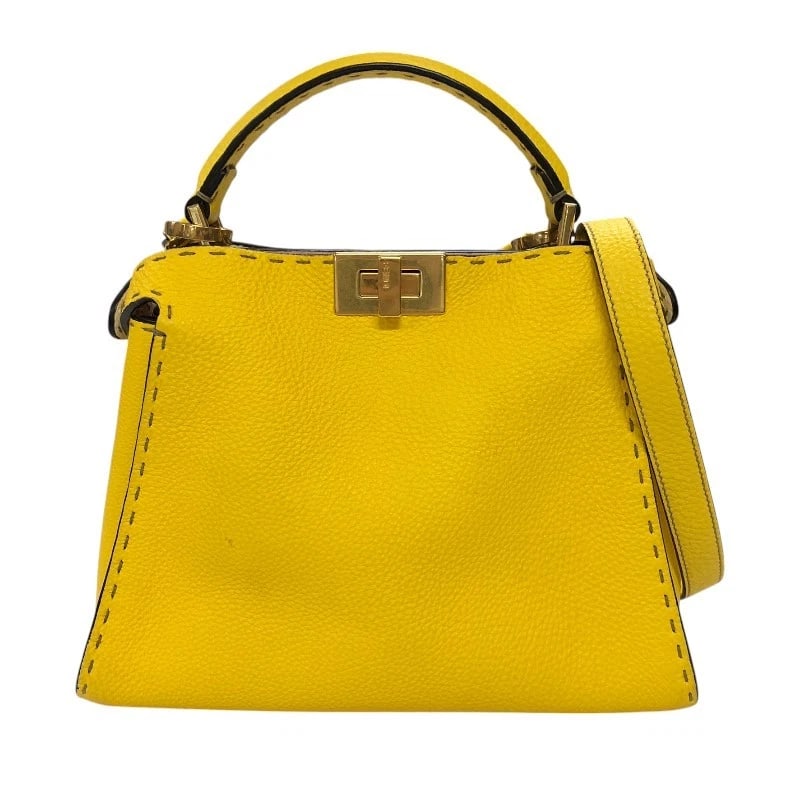 FENDI SELLERIA PEEKABOO ICONIC ESSENTIAL SHOULDER BAG: FENDI Selleria Peekaboo Iconic Essential Shoulder Bag Brand: FENDI Type: Shoulder Bag Material: Exterior Color Yellow White x Pink GoldHardware Color: Yellow White x Pink GoldHardware Size: W10.6
