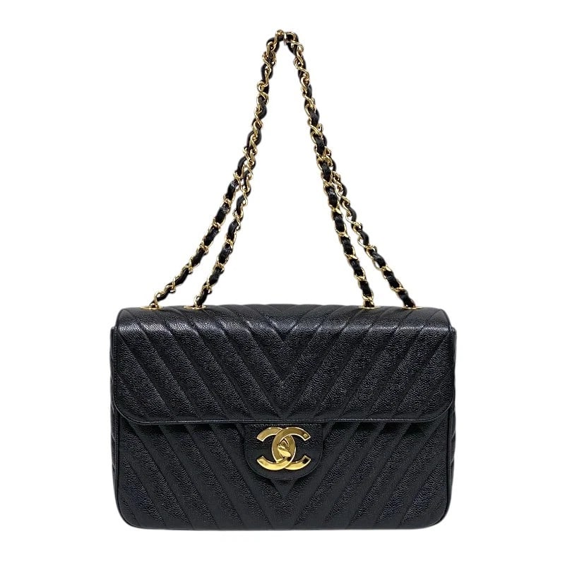 CHANEL V-STITCH LARGE FLAP BAG SHOULDER BAG: CHANEL V-Stitch Large Flap Bag Shoulder Bag Brand: CHANEL Type: Shoulder Bag Material: Caviar skin Color: Black Gold Hardware Size: W13.8 x H9.1x D3.5inch Shoulder:26.8inch Accessories: None <