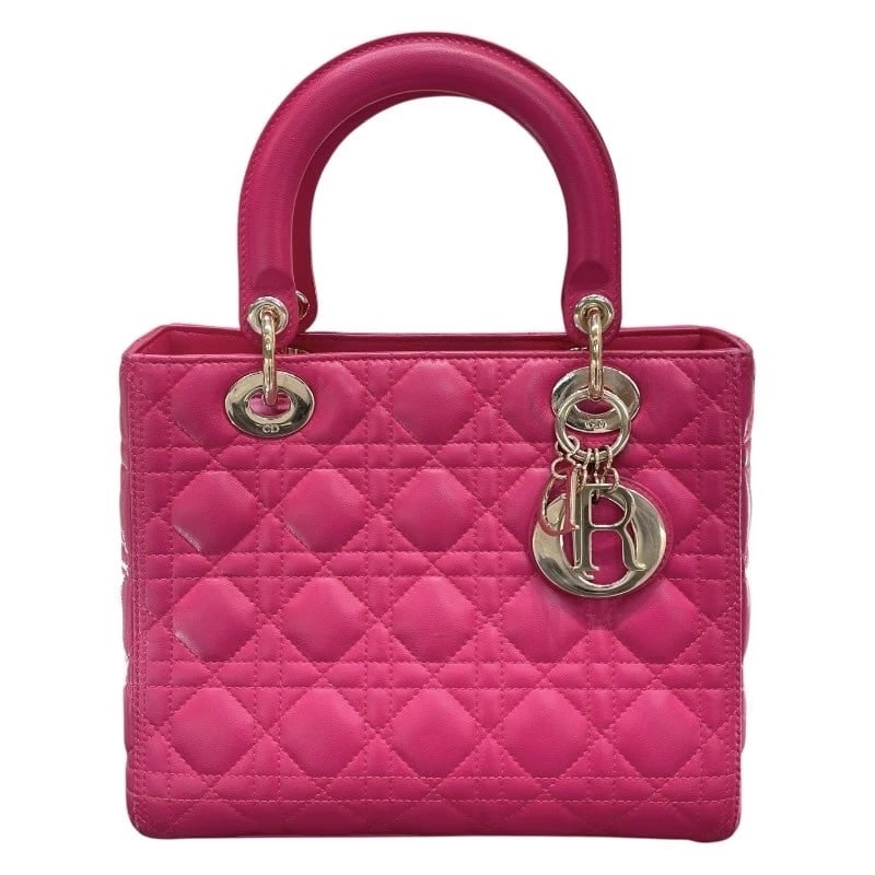 CHRISTIAN DIOR LADY DIOR MEDIUM HANDBAG: Christian Dior Lady Dior Medium Handbag Brand: Christian Dior Type: Handbag Material: leather Color: Pink Gold Hardware Size: W9.4 x H7.9x D4.7inch Shoulder:35.4inch Accessories: None Acce