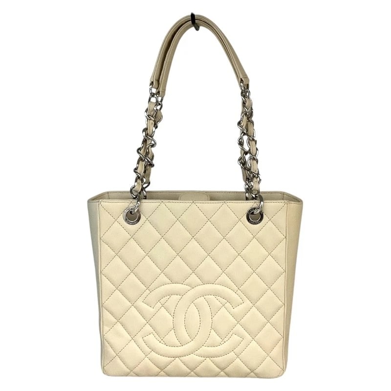 CHANEL PSTCHAINTOTE BAG: CHANEL PSTChainTote Bag Brand: CHANEL Type: Tote Bag Material: caviar Color: SilverHardware Size: W9.8 x H9.1x D3.5inch Accessories: None Accessories Notice: When purchasing pre-owned good