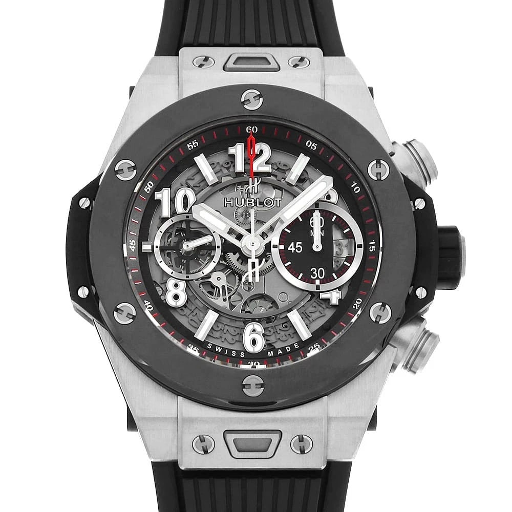 HUBLOT BIG BANG UNICO TITANIUM CERAMIC WATCH: HUBLOT Big Bang Unico Titanium Ceramic Watch Brand: HUBLOT Type: Wrist watch Material: Band Material rubber, Case Material Titanium Color: Dial Color Skeleton Size: Band Size NONE, Case Size Case: