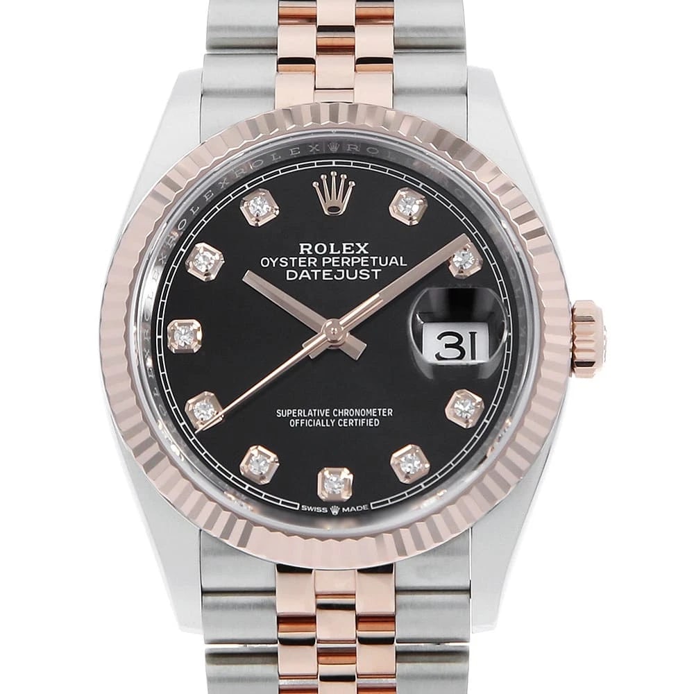 ROLEX DATEJUST DIAMOND BLACK ROW JUBILEE BRACELET WATCH: ROLEX Datejust diamond black row jubilee bracelet, Watch Brand: ROLEX Type: Wrist watch Material: Band Material Stainless Steel/Everose Gold, Case Material Stainless Steel Color: Dial Color Black