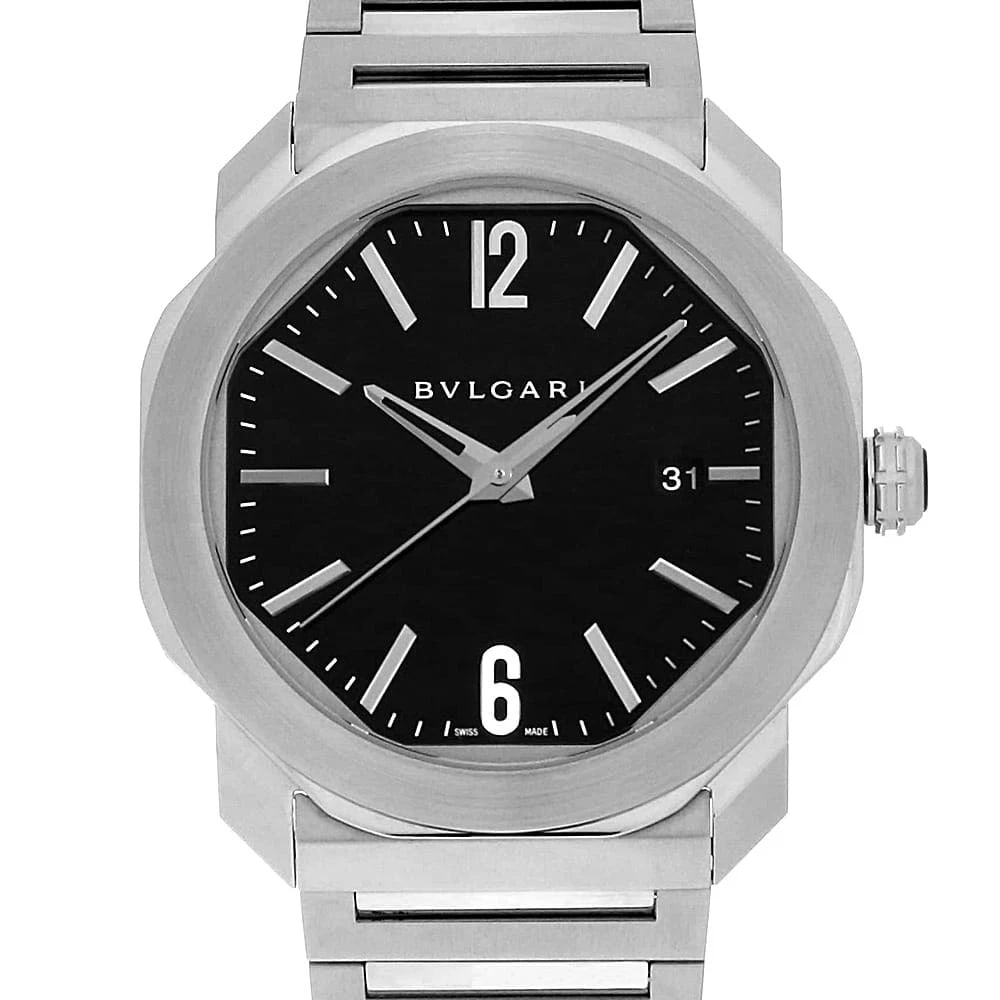 BVLGARI OCTOMA WATCH: BVLGARI Octoma Watch Brand: BVLGARI Type: Wrist watch Material: Band Material Stainless Steel, Case Material Stainless Steel Color: Dial Color Black Size: Band Size 19.5cm (7.7inch), Case Size Cas