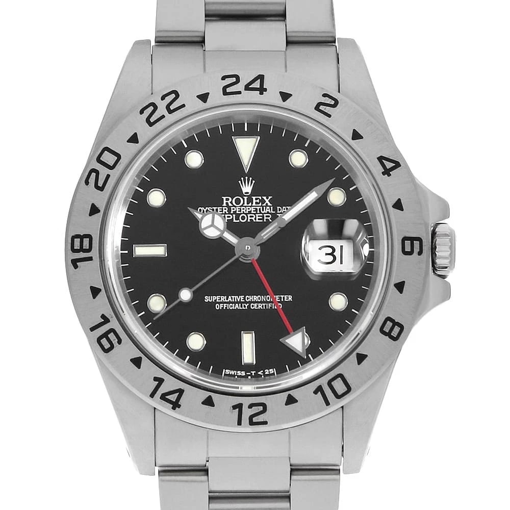 ROLEX EXPLORER II BLACK ALL TRITIUM SINGLE BUCKLE WATCH: ROLEX Explorer II black All tritium single buckleWatch Brand: ROLEX Type: Wrist watch Material: Band Material Stainless Steel, Case Material Stainless Steel Color: Dial Color Black Size: Band Size