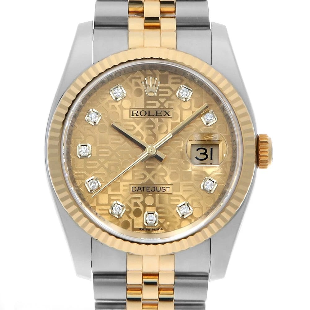 ROLEX DATEJUST DIAMOND CHAMPAGNE CARVING COMPUTER WATCH: ROLEX Datejust Diamond Champagne Carving computerWatch Brand: ROLEX Type: Wrist watch Material: Band Material Stainless Steel/Yellow Gold, Case Material Stainless Steel Color: Dial Color Champagne